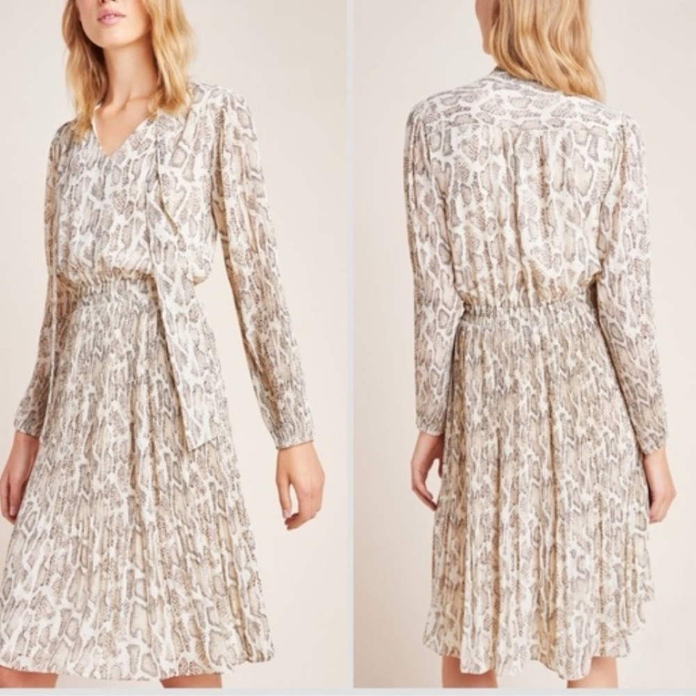 Anthropologies Current Air Olivia Snake Printed Flowy Midi Dress Sz Medium